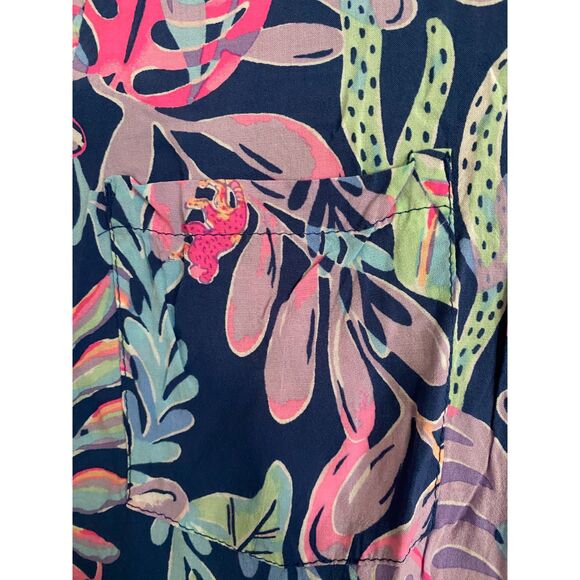 Lilly Pulitzer Tropical Print Shirt Dress – Size L – Gold Buttons - Picture 3 of 8